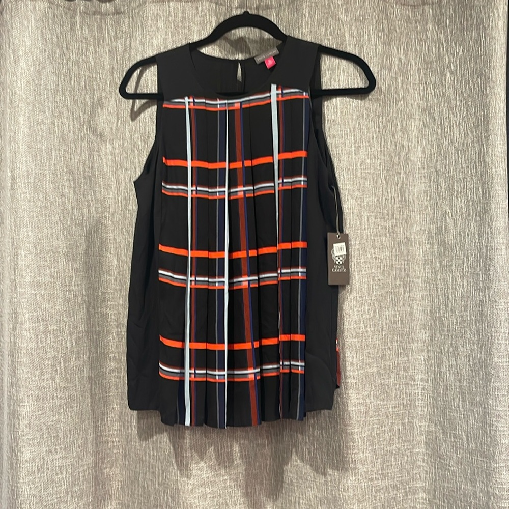 Women Vince Camuto, extra small dress blouse, black/multicolor, brand new